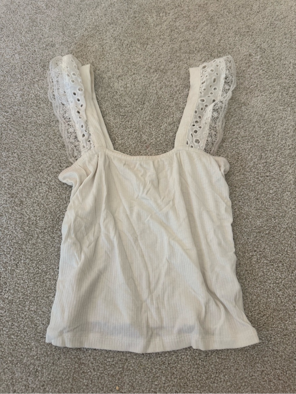 Heartloom Lace Strap Ribbed Tank Top Ivory XS